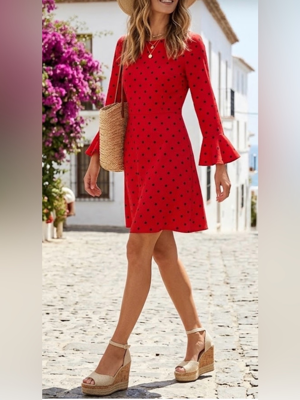 Old Navy Red Ribbed A-line Dress with Bell Sleeves